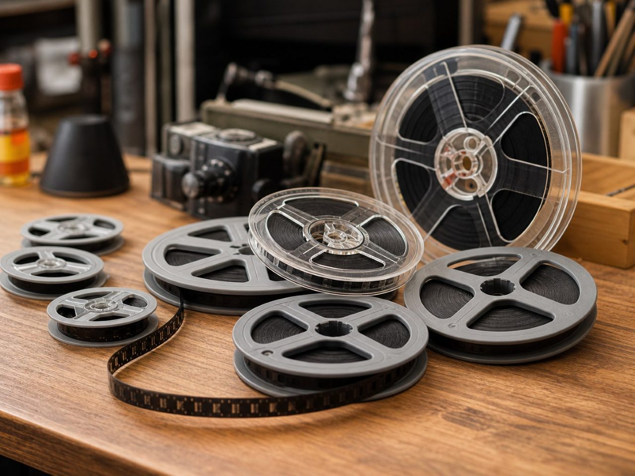 Super 8 filmski koluti na mizi